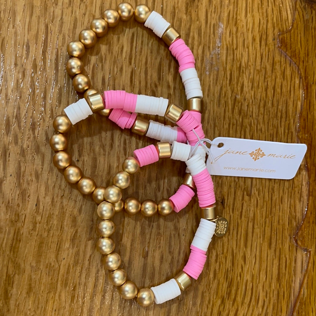 White and pink beaded bracelet set